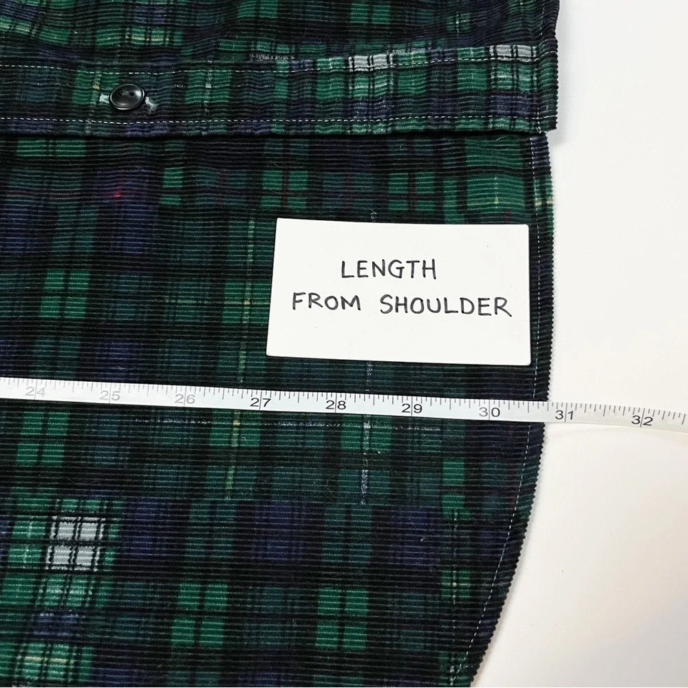 J. Crew Garment Dyed Corduroy Workshirt Large blue green‎ plaid shirt shacket